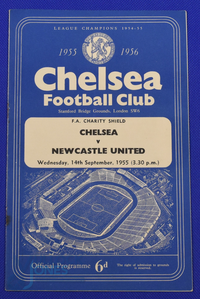 1955 Charity Shield Chelsea v Newcastle Utd match programme 14 September 1955; team changes, overall