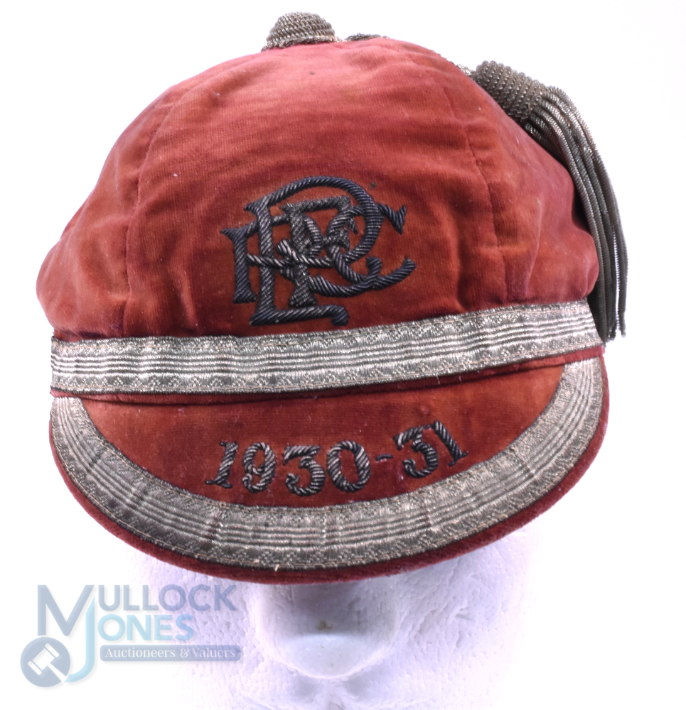 1930-1 Paignton RFC Velvet Rugby Honours Cap: Red six-panelled cap with gold braid and tassel, - Image 2 of 3