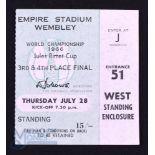 1966 World Cup 3rd/4th place Match Ticket Portugal v Soviet Union 28 July 1966 at Wembley; good. (