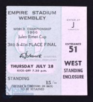 1966 World Cup 3rd/4th place Match Ticket Portugal v Soviet Union 28 July 1966 at Wembley; good. (