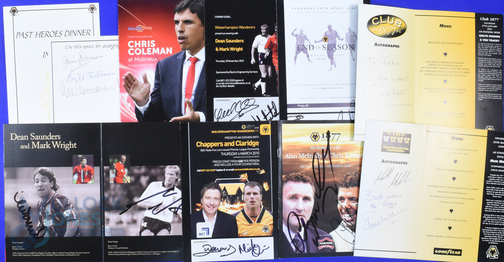 1998-2010 Wolves Wolverhampton Wanderers Sportsman Dinners: end of season and similar menu cards,