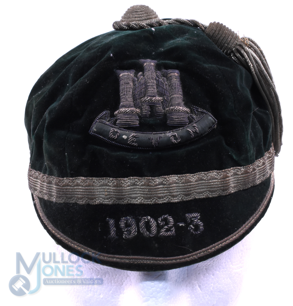 1902-3 Devon County Velvet Rugby Honours Cap: Classic dark green county example, with Devon crest - Image 2 of 2