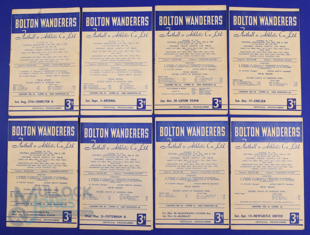 1955/56 Bolton Wanderers home match programmes v Charlton Athletic, Arsenal, Luton Town, Chelsea,