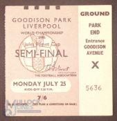 1966 World Cup Semi-Final Match Ticket West Germany v Soviet Union 25 July 1966 at Everton; fair/