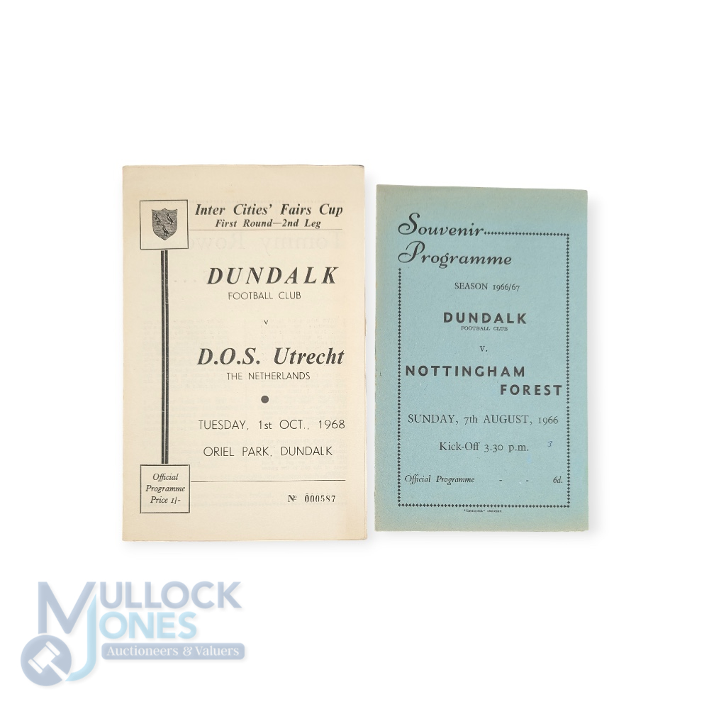 1966/67 Dundalk v Nottingham Forest friendly match programme 7 August 1966; 1968/69 Dundalk v DOS