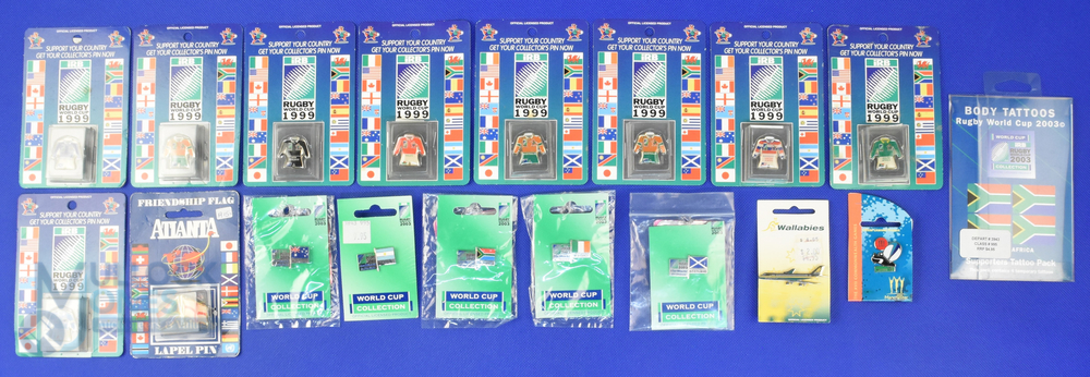 Mostly 1999 and 2003 RWC Official Rugby Lapel Badges (18): National kits, new in bubble packs, - Image 2 of 2