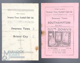 1946-47 Swansea Town v Bristol City Reserves 7th September 1946 football programme - centre folds