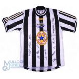 1997/98 Newcastle United Multi-Signed home football shirt in black and white, Adidas/Newcastle Brown