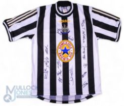 1997/98 Newcastle United Multi-Signed home football shirt in black and white, Adidas/Newcastle Brown