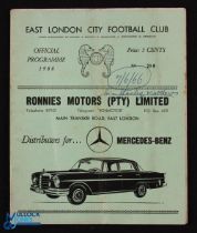 1966 East London City FC v Sir Stanley Matthews XI match programme 7 June 1966 in South Africa; 16