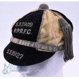 1927 on Percy Park (?) RFC Velvet Rugby Honours Cap: 6-panelled cream and black example with gold