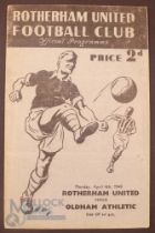 1948/49 Rotherham Utd (champions) v Oldham Athletic Div. 3 (N) match programme 4 April 1949, evening