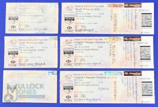 2009 British and I Lions in S Africa Rugby Tickets (6): Three in different parts of the ground for