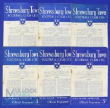 1952/53 Shrewsbury Town Div. 3 (south) match programmes v Walsall, Crystal Palace (ph), Aldershot,