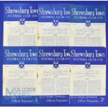 1952/53 Shrewsbury Town Div. 3 (south) match programmes v Walsall, Crystal Palace (ph), Aldershot,