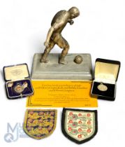 Selection of Football Memorabilia to include Spelter Football figure on marble base 20cm high, FA