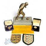 Selection of Football Memorabilia to include Spelter Football figure on marble base 20cm high, FA