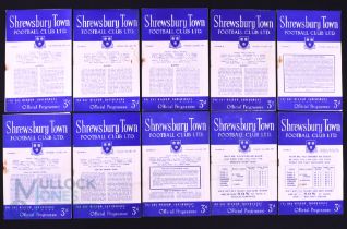 1954/55 Selection of Shrewsbury Town home match programmes v Reading, Brentford, Brighton, Torquay
