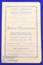 1945/46 FAC 4th round Bolton Wanderers v Liverpool 4 page match programme 26 January 1946; tiny edge