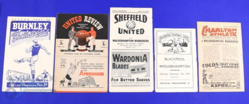 1947/48 Wolverhampton Wanderers away match programmes v Manchester Utd, Sheffield Utd, Charlton