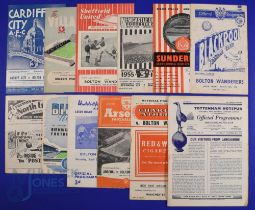 1955/56 Bolton Wanderers Div. 1 away match programmes v Cardiff City, Aston Villa, Sheffield Utd,