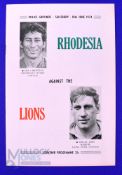Scarce 1974 British and I Lions v Rhodesia Rugby Programme: At Salisbury. 24pp, hard to source. Near