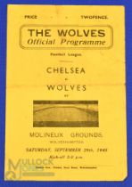 1945/46 Wolverhampton Wanderers v Chelsea football league (south) 4 page programme 29 September