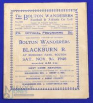 1946/47 Bolton Wanderers v Blackburn Rovers Div. 1 match programme 9 November 1946; fair. (1)
