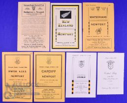 1951-1975 Newport RFC Programmes, Menu etc (7): Issues v NZ 1954, Baabaas 1951, Watsonians 1957,