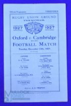 1927 Varsity Match Rugby Programme: Cambridge hat-trick, 4pp blue, folds, a tad grubby on a couple