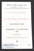 1967/68 Fairs Cup St. Patricks Athletic v Girondins De Bordeaux 1st round, 1st leg 13 September