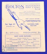 1947/48 Bolton Wanderers v Portsmouth Div. 1 match programme 6 September 1947; fair. (1)