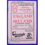 Scarce 1930 Ireland v England Rugby Programme: Attractive packed 20pp Dublin issue, good pics and