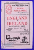 Scarce 1930 Ireland v England Rugby Programme: Attractive packed 20pp Dublin issue, good pics and