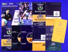 1947-1997 Scotland v Australia Rugby Programmes (10): 1947, 1958 w ticket, 1966, 1968, 1975, 1981,