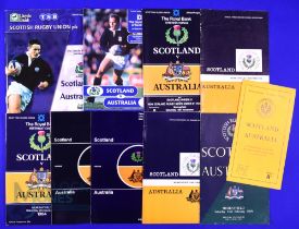 1947-1997 Scotland v Australia Rugby Programmes (10): 1947, 1958 w ticket, 1966, 1968, 1975, 1981,