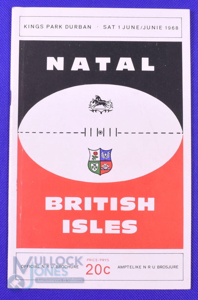 1968 British and I Lions Rugby Programme v Natal: 1/6/68 at Kings Park, Durban. 40pp, VG