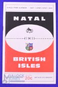 1968 British and I Lions Rugby Programme v Natal: 1/6/68 at Kings Park, Durban. 40pp, VG