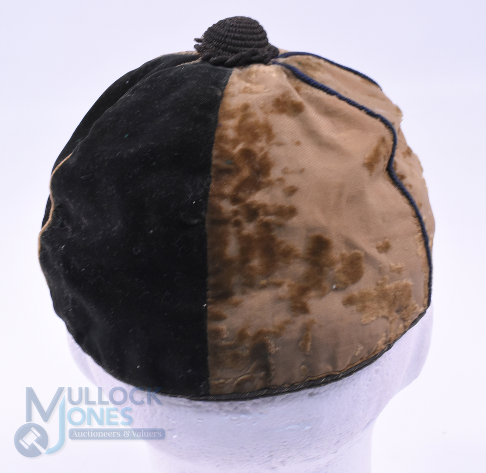 c1890s O.N. (or N.O.?) RFC Velvet Rugby Honours Cap: Some spotting to the dark-cream half of this - Image 2 of 2
