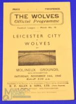 1945/46 Wolverhampton Wanderers v Leicester City war time football league (south) match programme 24
