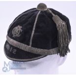 1890 on, Dover (?) Rugby FCC Velvet Rugby Honours Cap: Dover maker, black 6-panelled cap with gold
