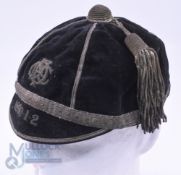 1890 on, Dover (?) Rugby FCC Velvet Rugby Honours Cap: Dover maker, black 6-panelled cap with gold