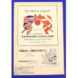 1957 Denmark v England international match programme 15 May 1957 in Copenhagen, good. (1)