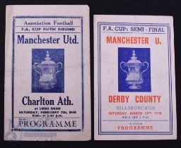 1947/48 Souvenir (pirate issues) Manchester Utd v Charlton Athletic FAC 5th round at Huddersfield