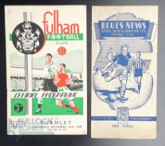 Fulham v Burnley 15th October 1949 football programme - team changes in pencil together with