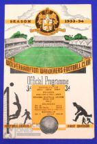 1953/54 Wolverhampton Wanderers (champions) v Bolton Wanderers Div. 1 match programme Wednesday 24