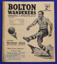 1950/51 Bolton Wanderers home match programme v Manchester Utd Div. 1 26 August 1950,3team