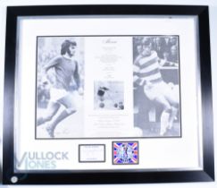 1993 23 ½" x 20 ½" Framed and glazed montage of George Best, Rodney Marsh and Wilf McGuinness,