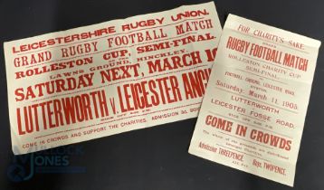 Original Posters Rugby Football Match Leicestershire Rugby Union Rolleston Charity Cup Semi-Final