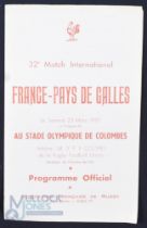 Scarce 1957 France v Wales Rugby Programme: Classic foldover 50s French flimsy, much coveted and